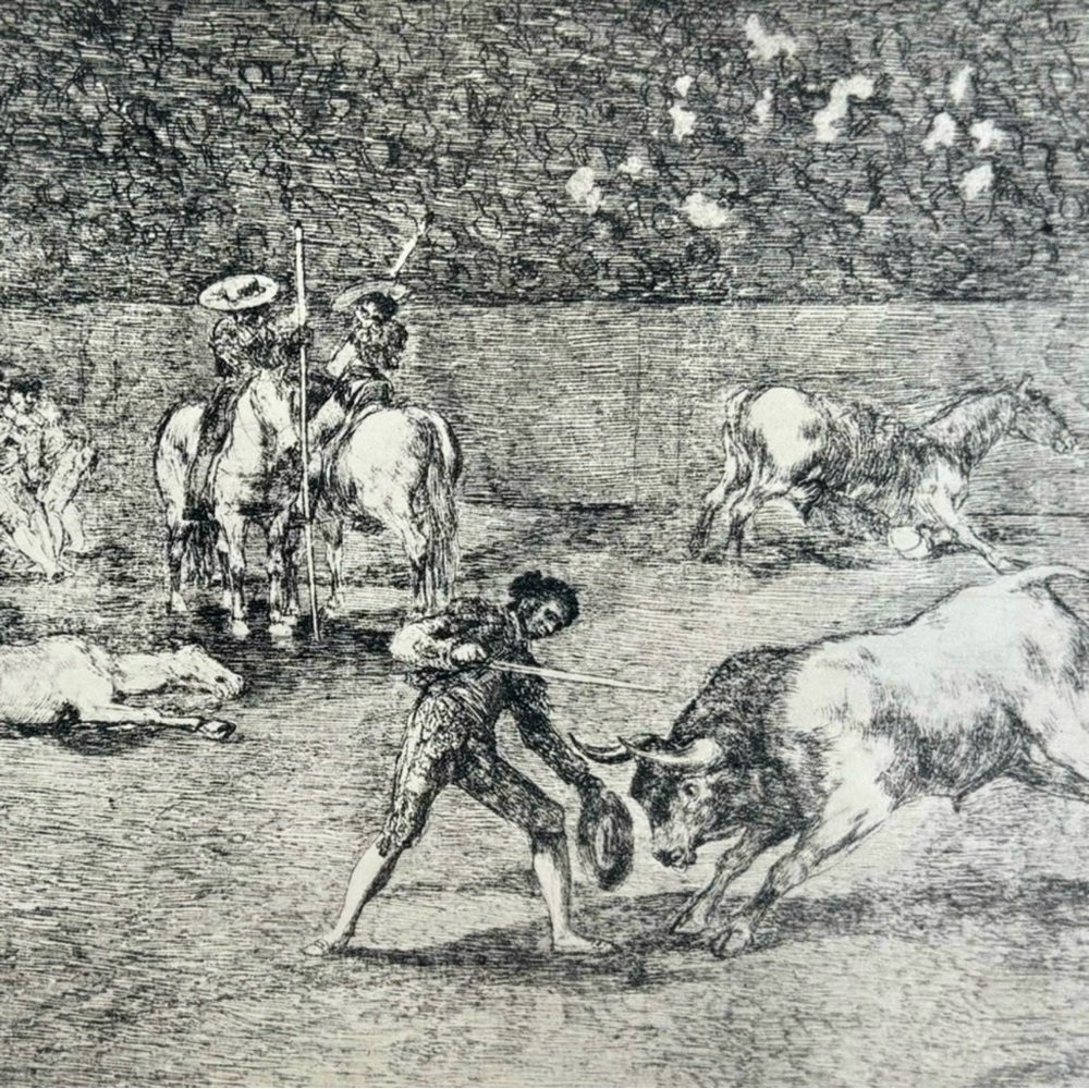 BULL, BULLFIGHTER, BULLRING Original Vintage Fine Art GOYA Spain Print 1960’s